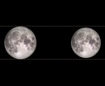 Un confronto tra le dimensioni apparenti della Luna piena al perigeo, ovvero alla minima distanza dalla Terra ( a sinistra, chiamata anche "superluna") e all'apogeo, la massima distanza dal nostro pianeta. Crediti: NASA